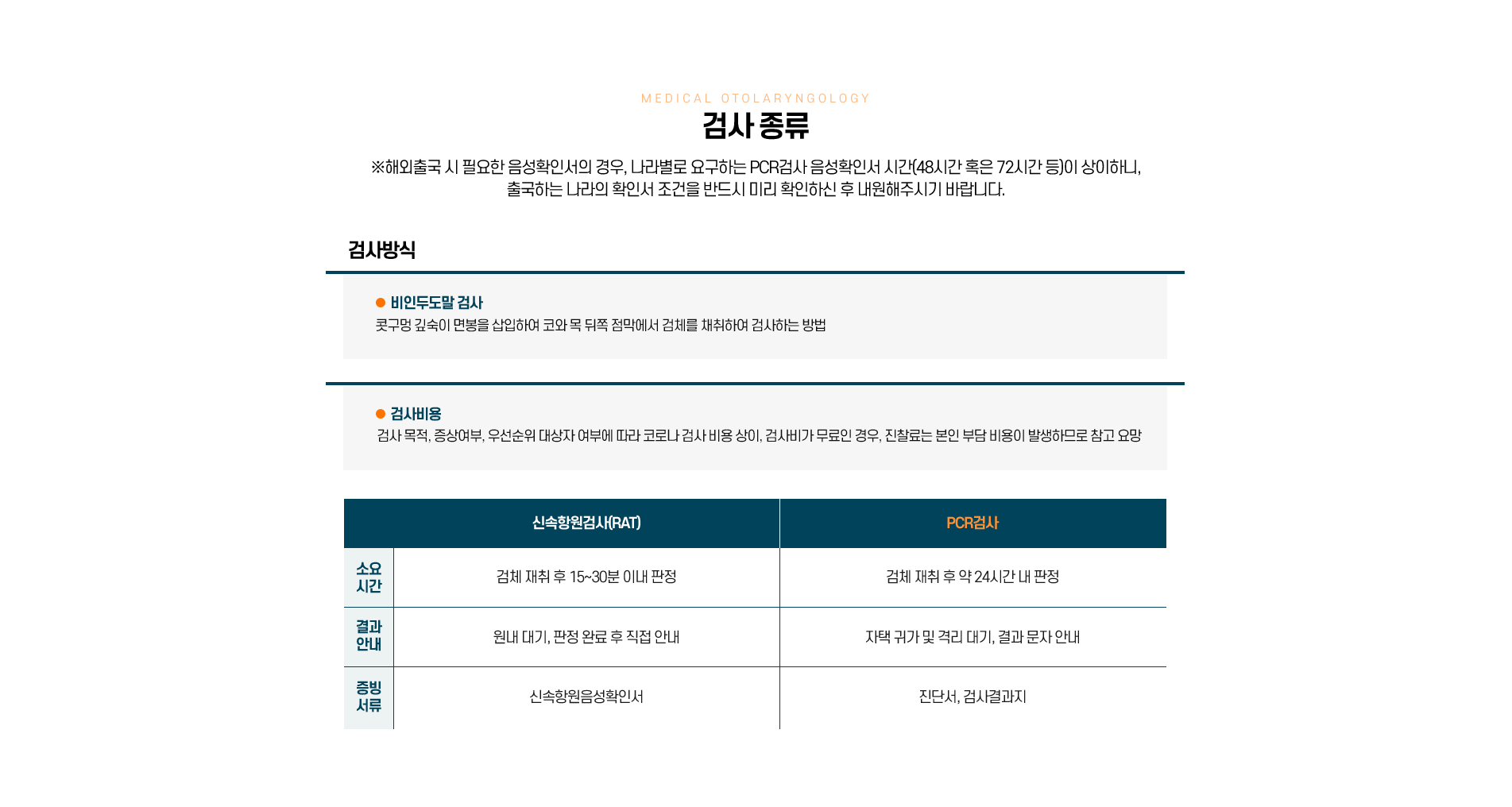 PCR음성확인서 검사종류